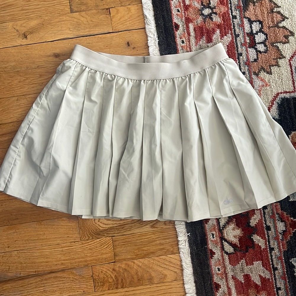 Alo varsity tennis skort in California sand